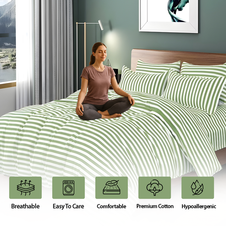 Flat Sheets & Duvet Cover 220x240 with 6 PCs King Size Bed Sheet Set (Sage Green)