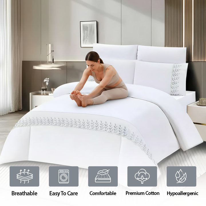 King Bed Sheets Set 6 PCs - Luxury Comfort for Cozy and Stylish Bedrooms (White Grey)