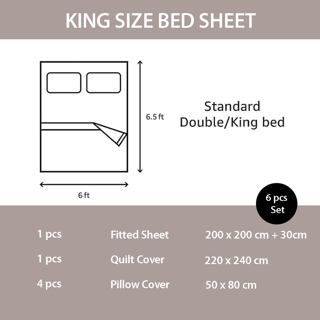 King Size 6 PCs Floral Bedding Set with 220x240 Duvet, Fitted Sheet & Pillowcases (6FS115)