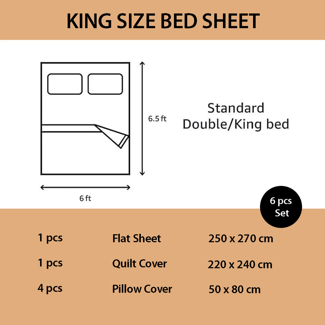Premium King Size 6 Pcs Bed Linen Set – Printed Bed set with Duvet & Pillow Covers (Camel)