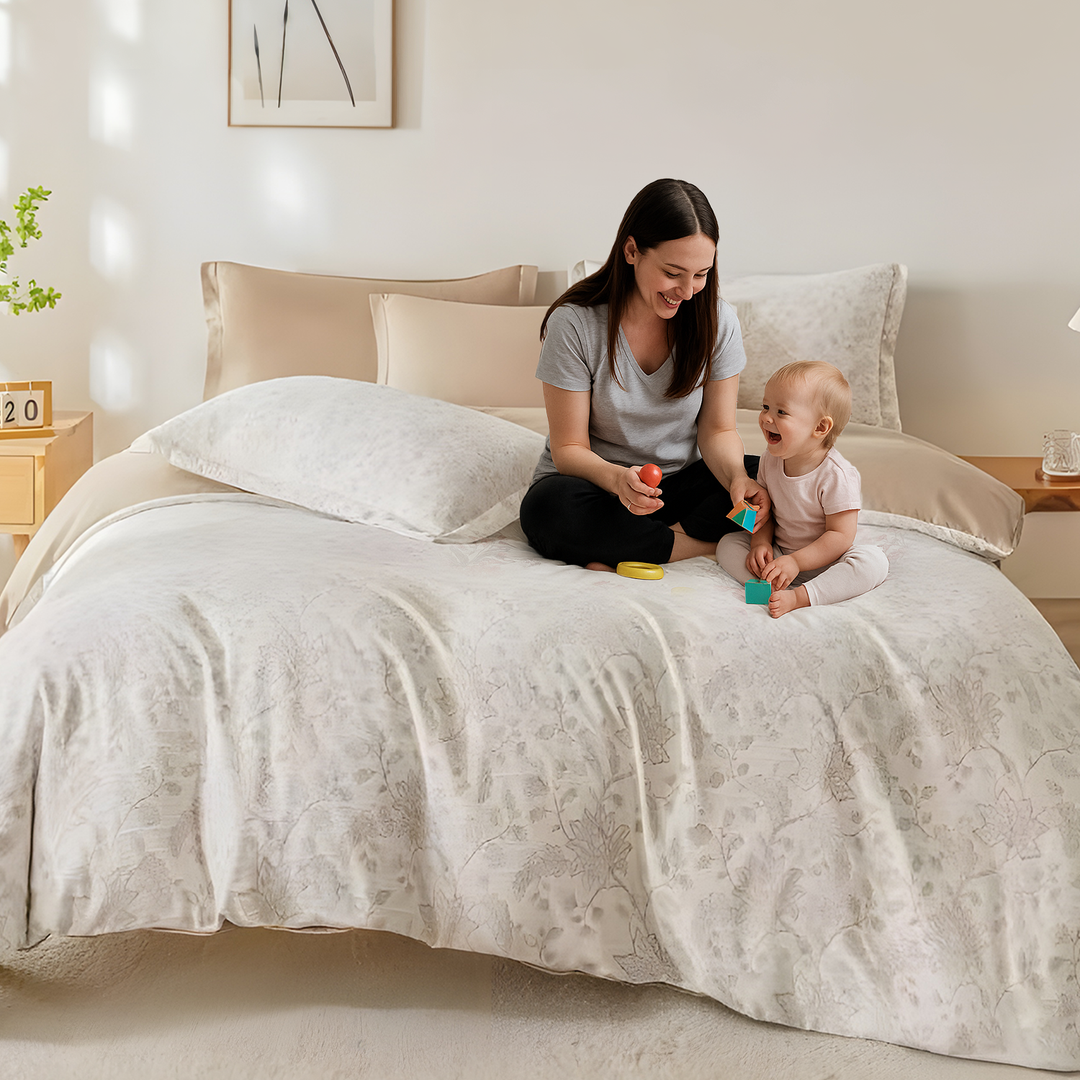 Floral King Size Bed Sheet Set 6 PCs with 220x240 Duvet Cover, Fitted Sheet Set (6FS114)