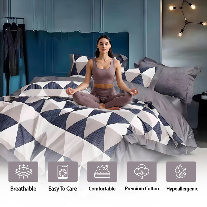 King Size Cotton Blend Bedding Set – 6 Pcs Duvet, Fitted Sheet & Pillow Covers (6FS144)