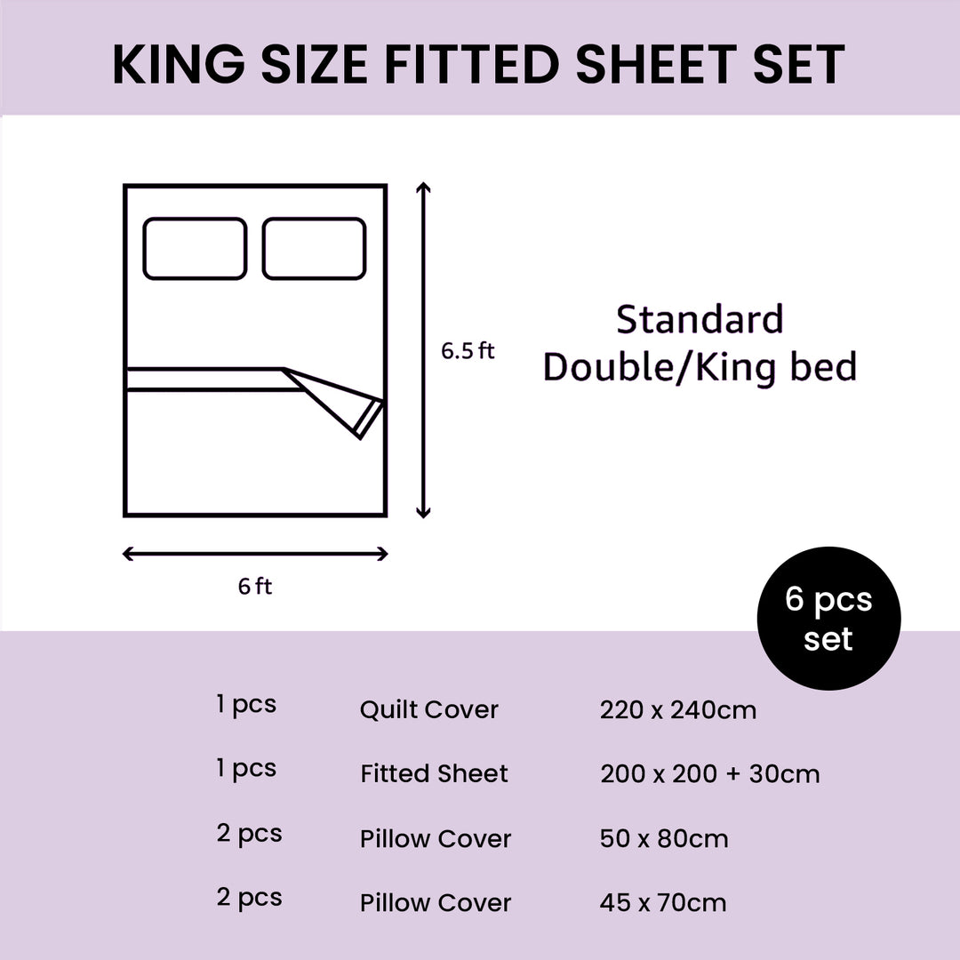 6 PCs King Size Fitted Bed Sheet Set With Duvet Cover 220x240, King Bedding Set (6FS20)