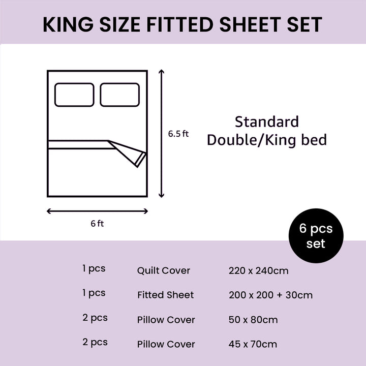 6 PCs King Size Fitted Bed Sheet Set With Duvet Cover 220x240, King Bedding Set (6FS18)