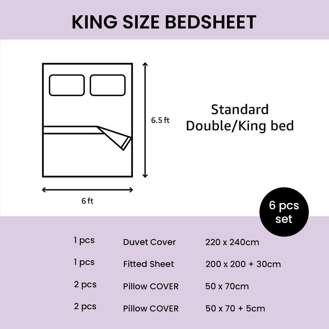 6 PCs King Size Fitted Bed Sheet Set With Duvet Cover 220x240, King Bedding Set (6FS5)