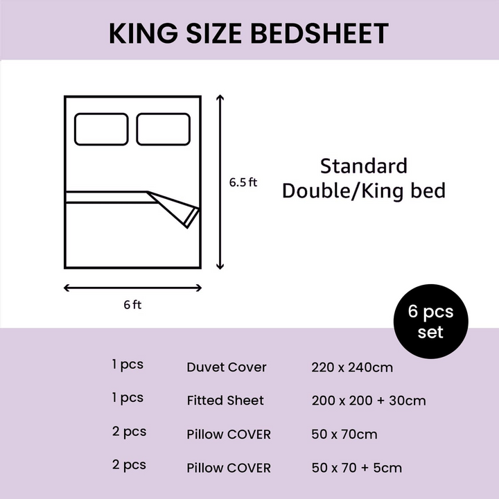 6 PCs King Size Fitted Bed Sheet Set With Duvet Cover 220x240, King Bedding Set (6FS9-672)