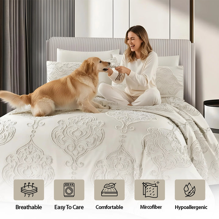 King Bedding Set with Duvet Cover 220x240 6 PCs  Fitted Bed Sheet Set (6FM27)