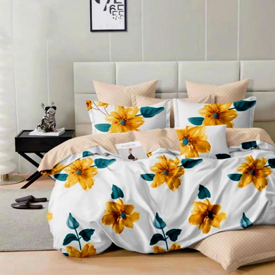 King Size 6 PCs Fitted Bed Sheet Set With Duvet Cover 220x240, Bedding Set (6FS9-672)