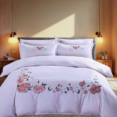 Cotton Embroidered 6 PCs King Set With Fitted Duvet Cover 220x240, Pillow Covers (6ES5)