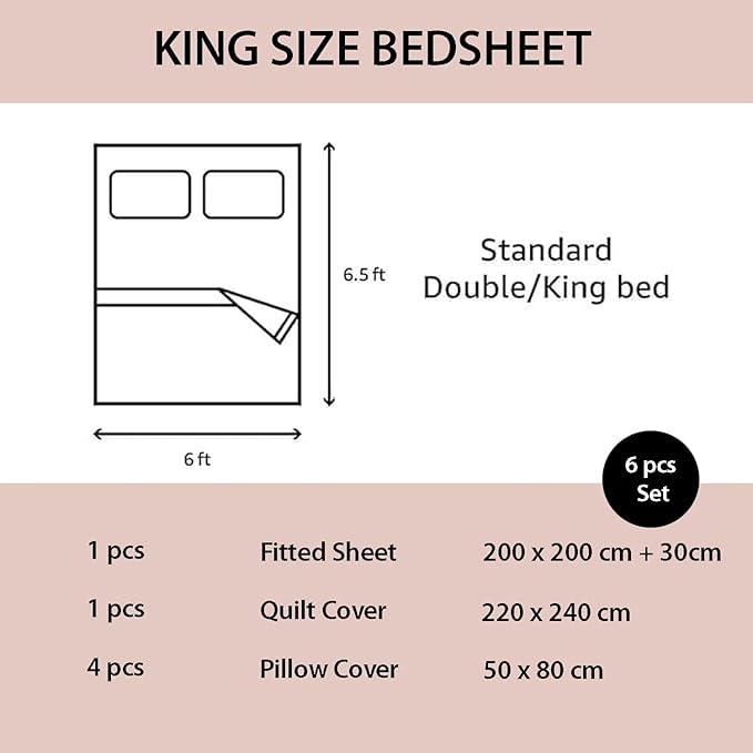 King Size 6 PCs Quilt Bedding Set – Duvet Cover 220x240  & Fitted Bed Sheets  (6FM50)