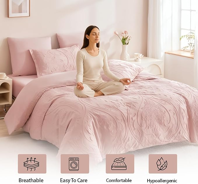 King Size 6 PCs Quilt Bedding Set – Duvet Cover 220x240  & Fitted Bed Sheets  (6FM50)