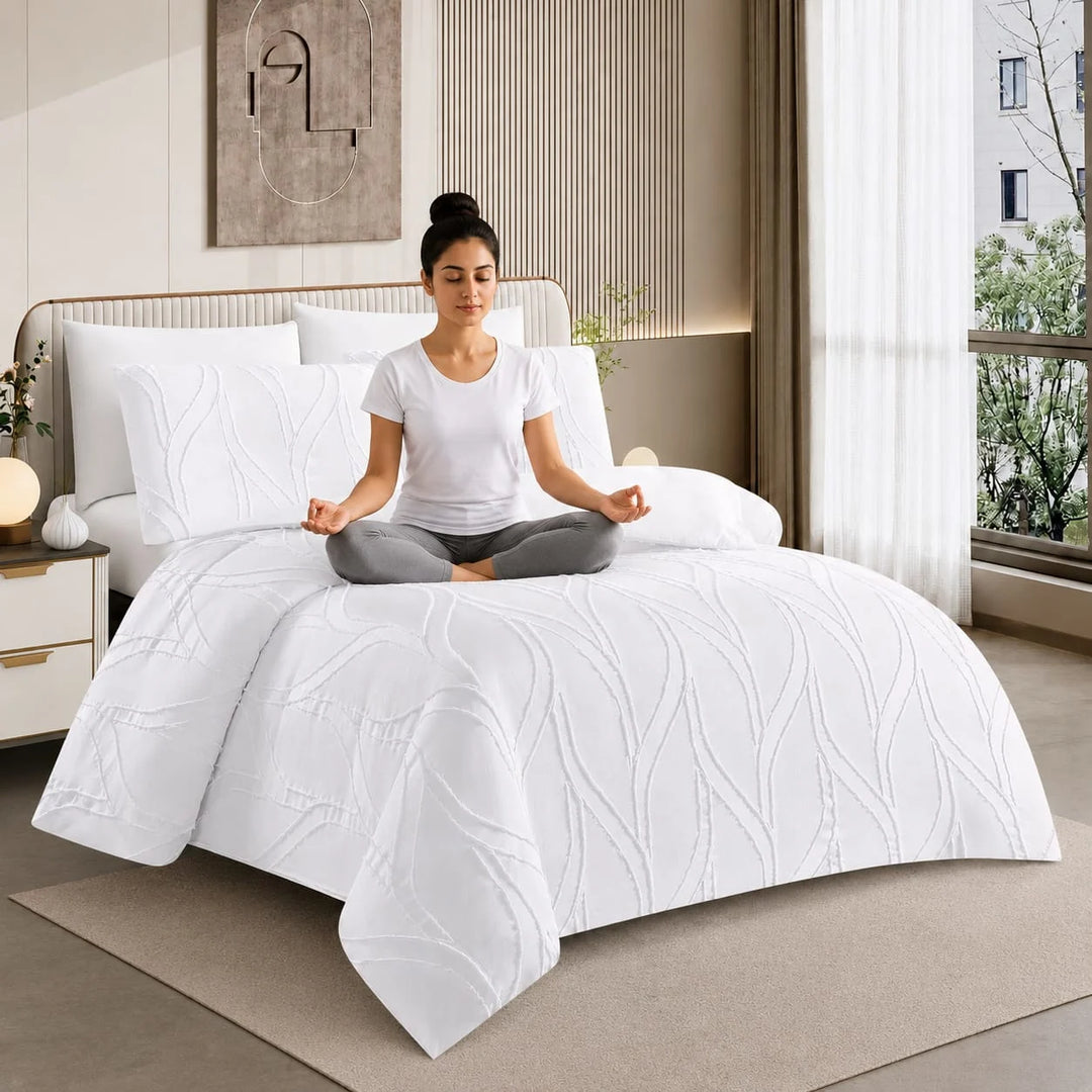6 PCs King Size Bedding Set White | Duvet Cover king Size Set with Pillow Covers (6FS205)