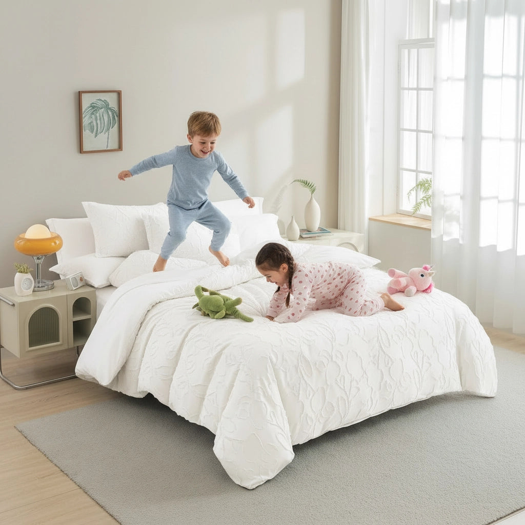 طقم ملاءات سرير أبيض مكون من 6 قطع مع ملاءة سرير وغطاء لحاف مقاس 220 × 240 (6FM4)