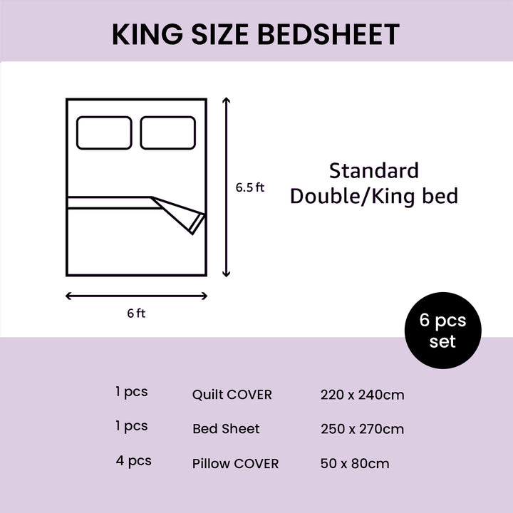 MOONCEE 6 PCs King Size Bed Sheet Set Duvet Cover 220x240 King Size Bedding Set (Lime Green)