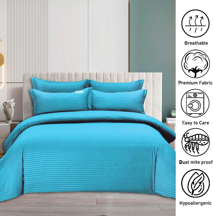 MOONCEE 6 PCs King Size Bed Sheet Set Duvet Cover 220x240 Bedding Set (Teal Blue)