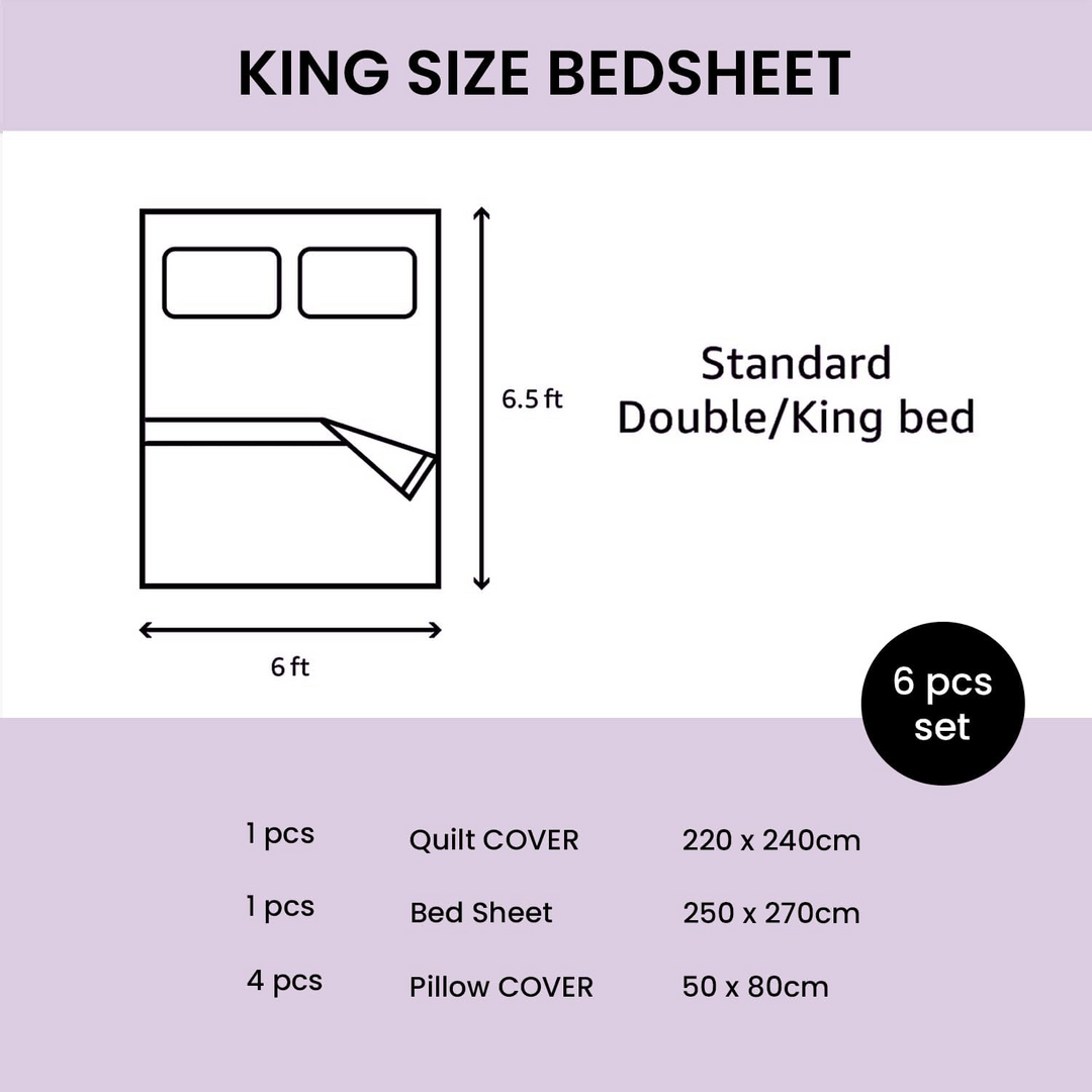 6 PCs King Bed Sheet Set With Duvet Cover 220x240, Pillowcase King Bedding Set (MNC6)