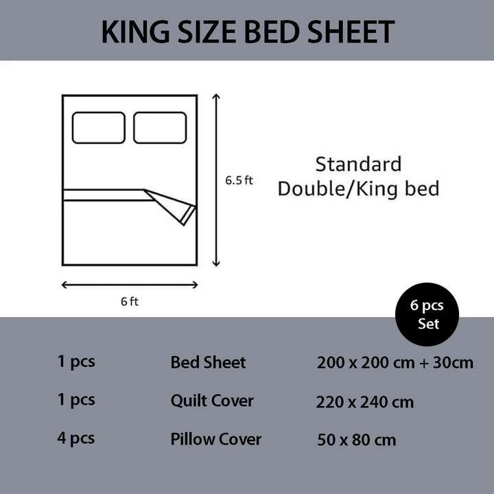 King size bed sheet set dimensions and components diagram