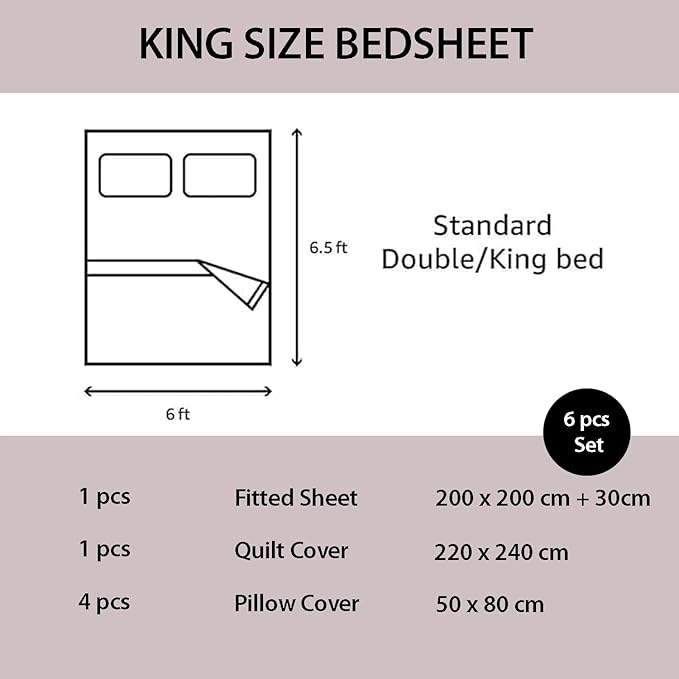 6 PCs King Size Quilt Bed Sheet Set – Duvet Cover, Fitted Sheet & pillow cases (6FM45)