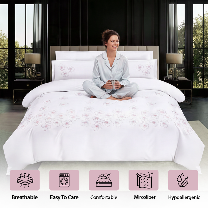 King size white bedsheet with duvet cover and embroidery
