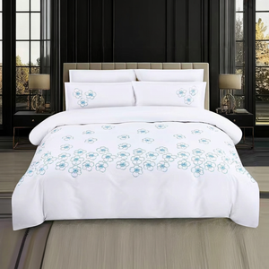 King size white blue floral bedding set with embroidered duvet cover in uae