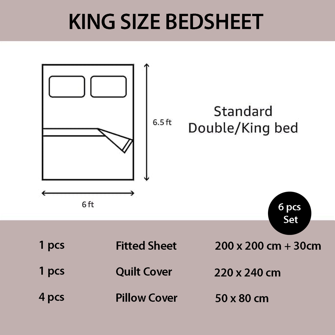 6 PCs King Fitted Bedding Set – Bedroom Bedsheets with Duvet Cover 220x240 (6FM39)