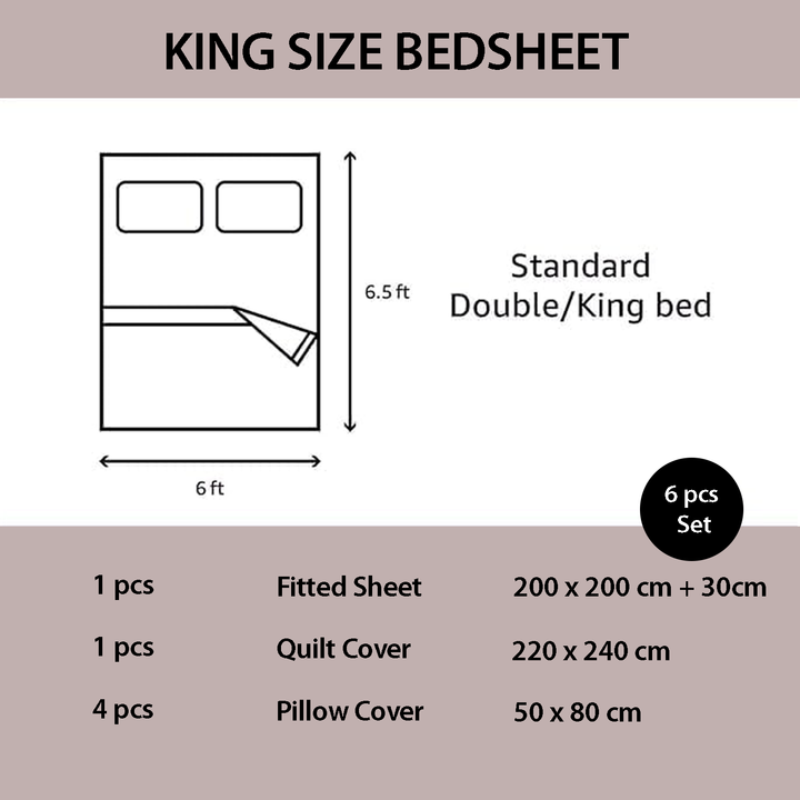 6 PCs King Fitted Bedding Set – Bedroom Bedsheets with Duvet Cover 220x240 (6FM39)