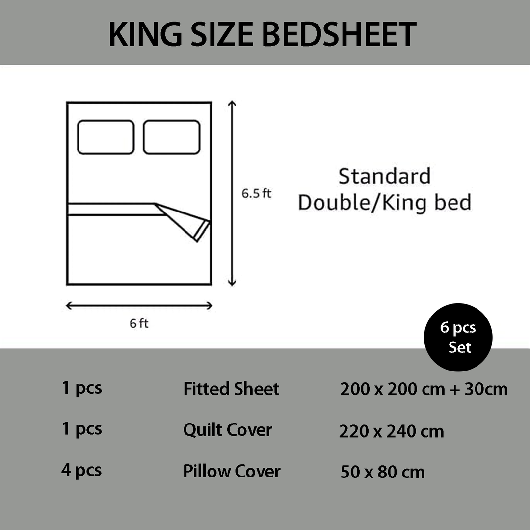 King Size Bedding Set 6 PCs – Fitted Sheet Set with Duvet Cover Set (6FM41)