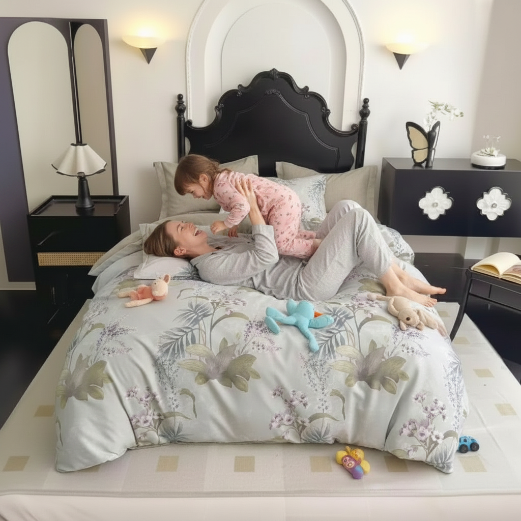 Elegant bed linen with soft floral leaf print