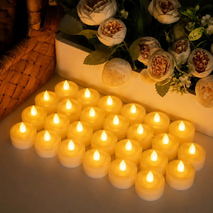 Warm 24 PCs White LED Tea Light Candles Set | Flameless Decorative Light for Home Events