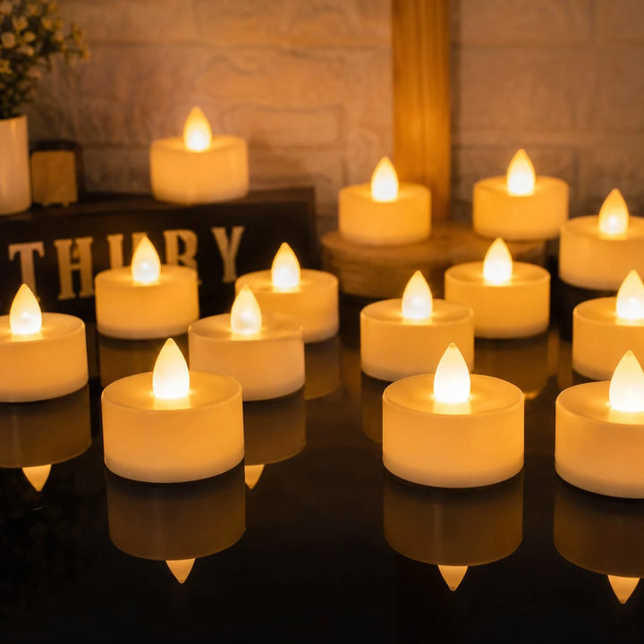 Warm 24 PCs White LED Tea Light Candles Set | Flameless Decorative Light for Home Events
