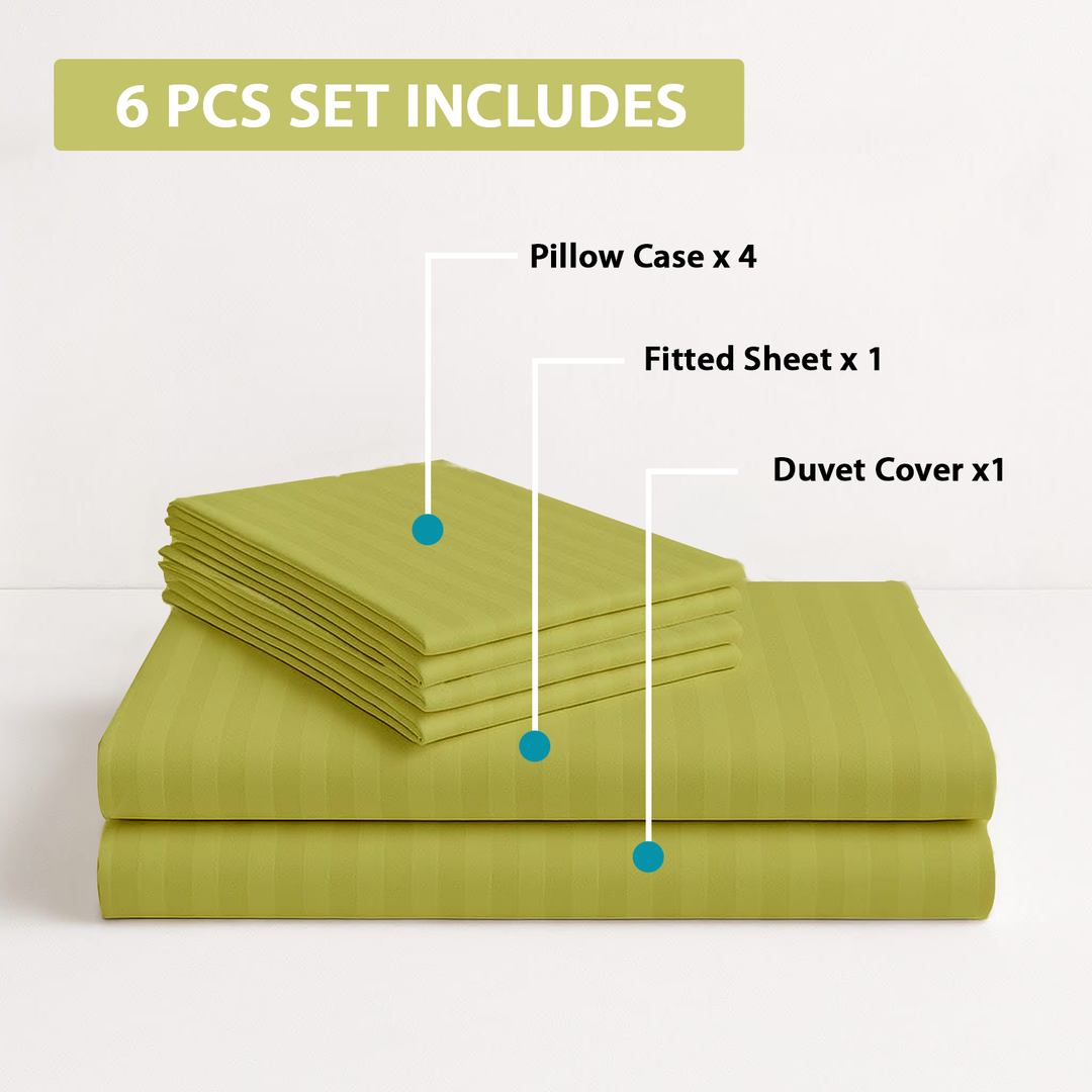6 PCs King Size Bed Sheet Set Duvet Cover 220x240 King Size Bedding Set (Lime Green)