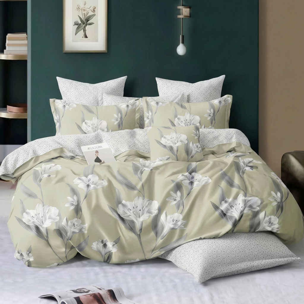 Sage green floral king bedding set with soft design