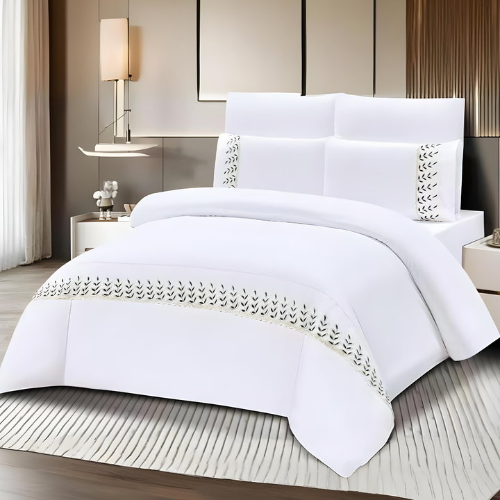 King Size Bed Sheets Cotton Wedding Set 6 PCs– Soft, Durable & Comfortable (White Black)