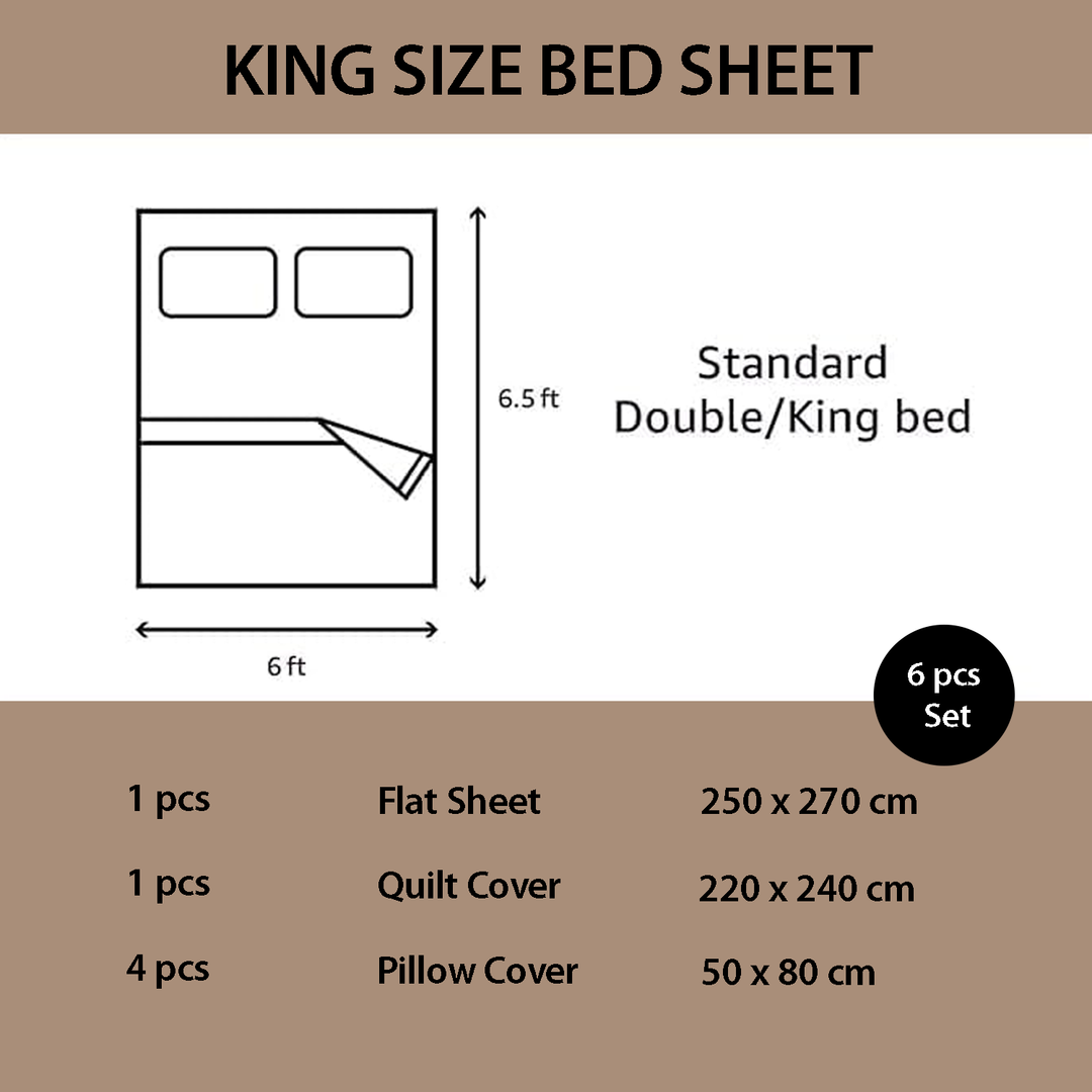 Flat Bed Sheets  6 PCs King Size Bed Set with Duvet Cover 220x240 (Light Brown)