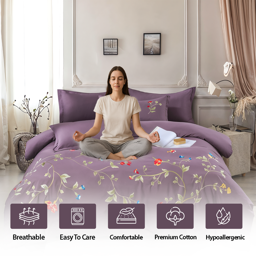 Embroidered Bedding Set with Duvet Cover, 200x200 Fitted Sheet & 4 Pillowcases (6ES43)