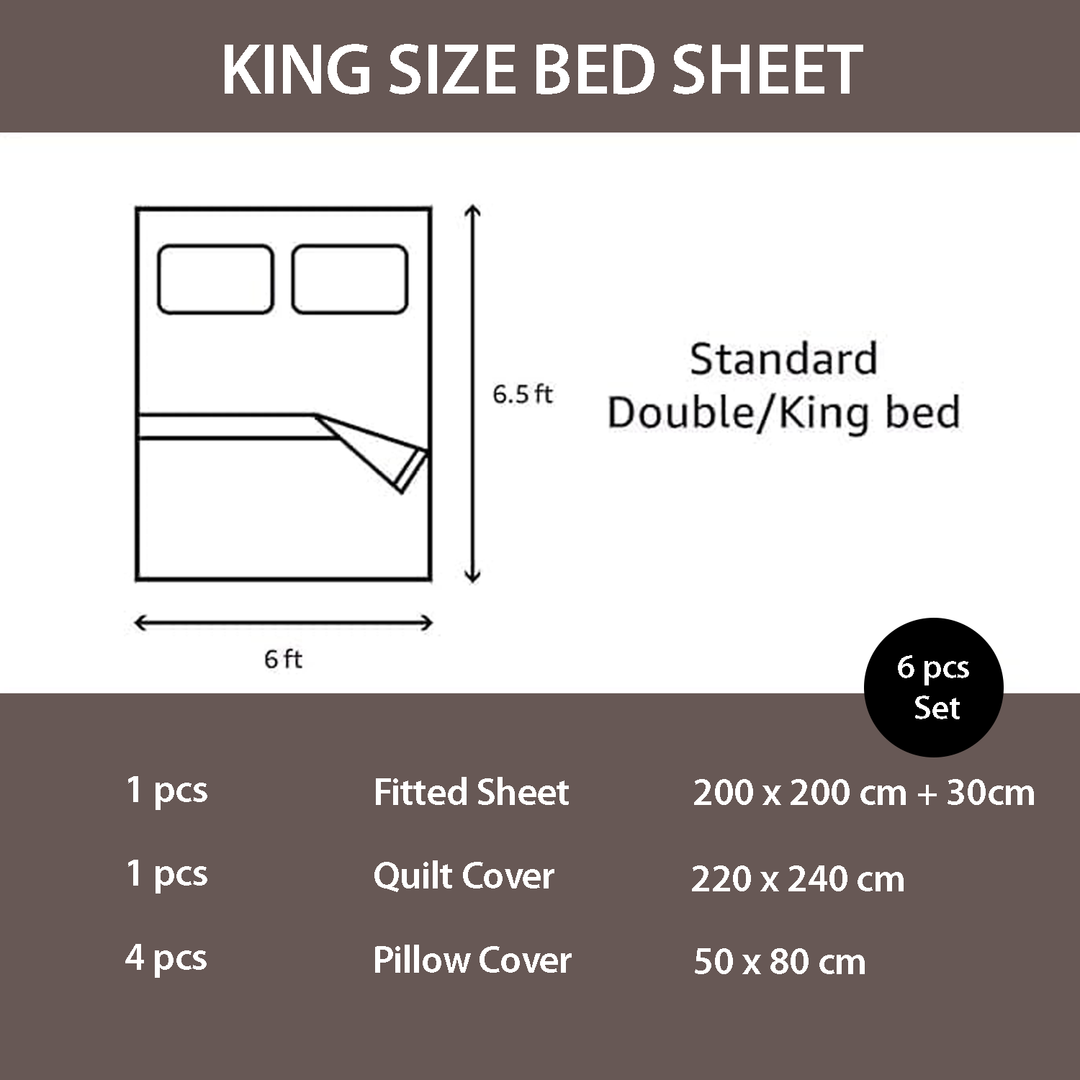 King Size 6 PCs Floral Bed Linen Set – Duvet Cover Set & 200x200 Fitted Sheet Set (6FS102)