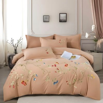 Embroidered Floral King Bedding Set with Duvet Cover, Fitted Sheet & Pillow Covers (6ES45)