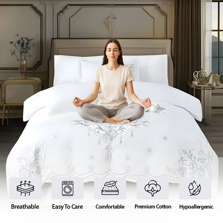 Embroidered 6 PCs King Bedding Set with Duvet Cover, Fitted Sheet & Pillowcases (6ES39)