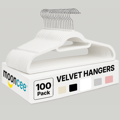 Set of white  clothes hangers with slim design and metal hooks