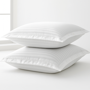 White 300 thread count cotton pillowcase with subtle stripe texture