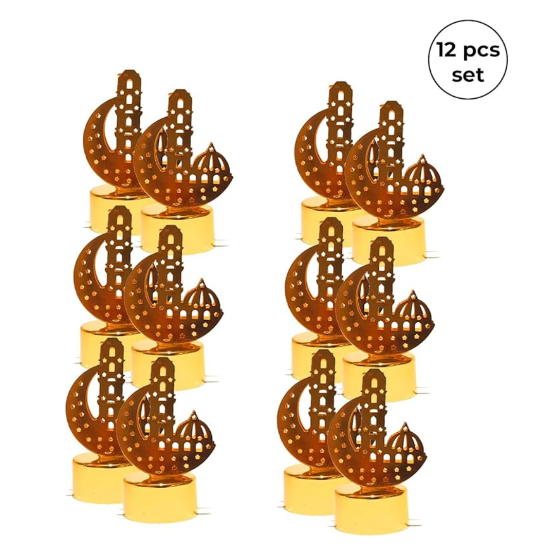 Golden LED table lights featuring crescent moon design