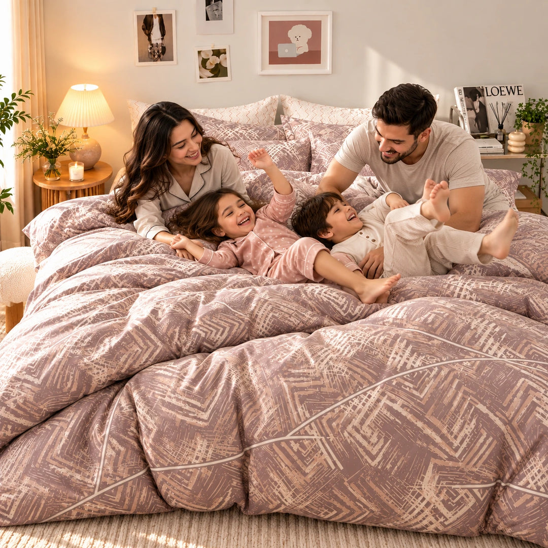 6 PCs King Size Taupe Geometric Duvet Set with Modern Abstract Pattern for Warm Bedroom (6FS228)