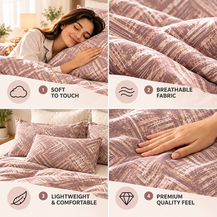 6 PCs King Size Taupe Geometric Duvet Set with Modern Abstract Pattern for Warm Bedroom (6FS228)