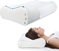 Contour memory foam pillow with ergonomic neck support design