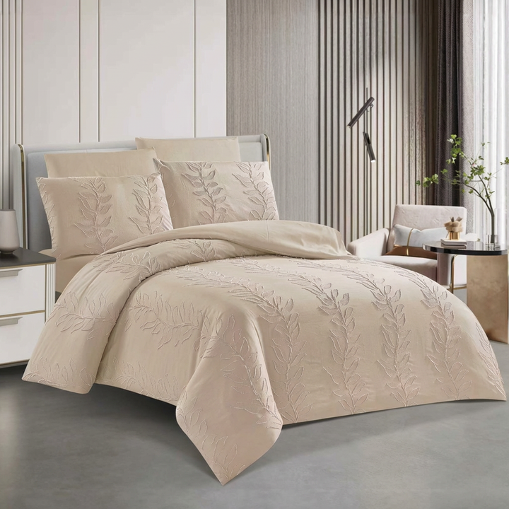 Embroidered beige king size comforter set
