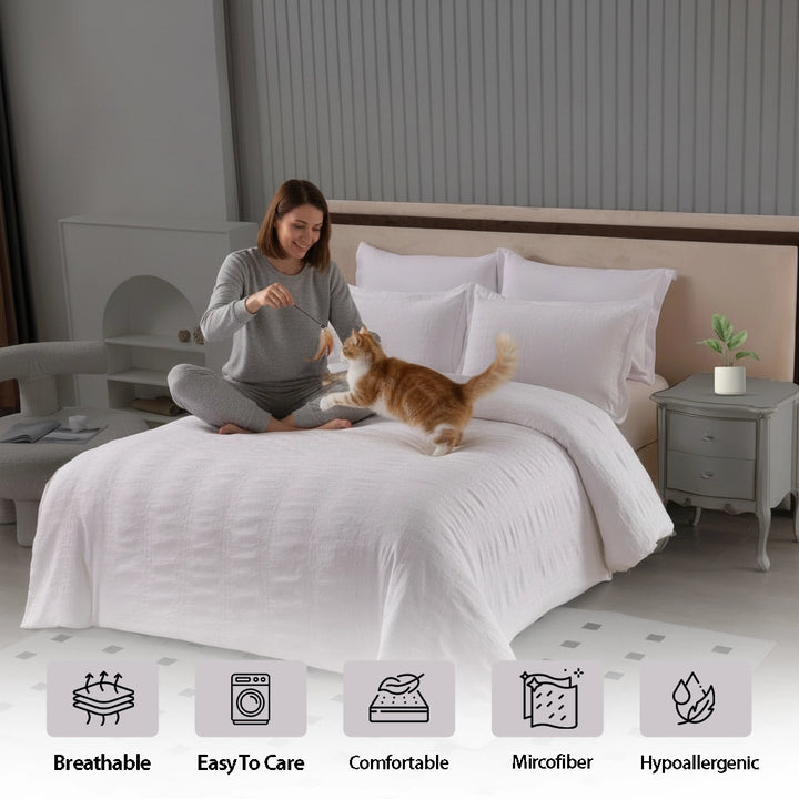 White Bed Sheets King Size Fitted Set with Duvet Cover 220x240 6 PCs (6FM8)