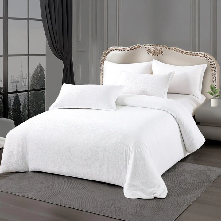 King Size Fitted Bed Sheets White 6 PCs with Duvet Cover 220x240 (6FM9)