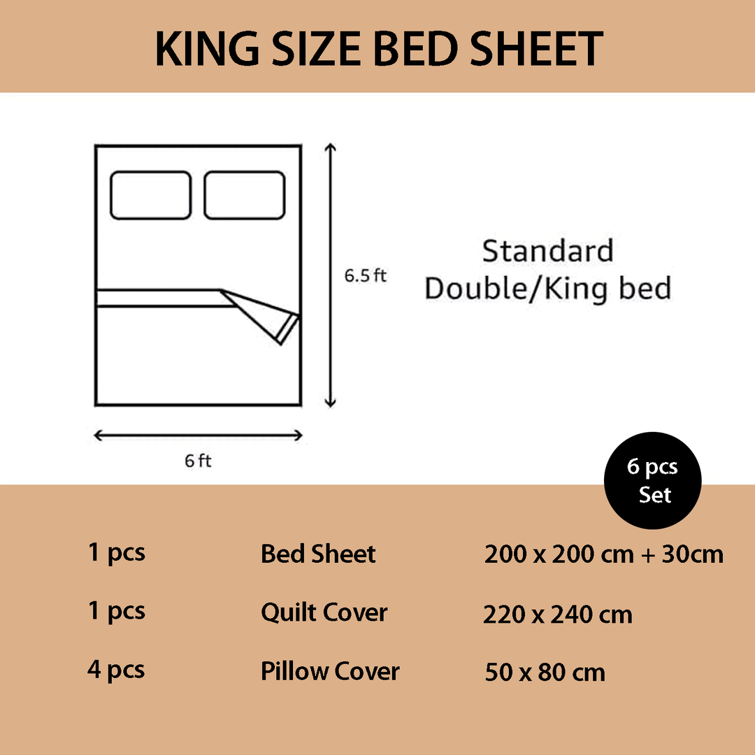 6 PCs King Fitted Sheet Set with 220x240 Duvet Cover, Luxury Bedding Collection (6HH5)