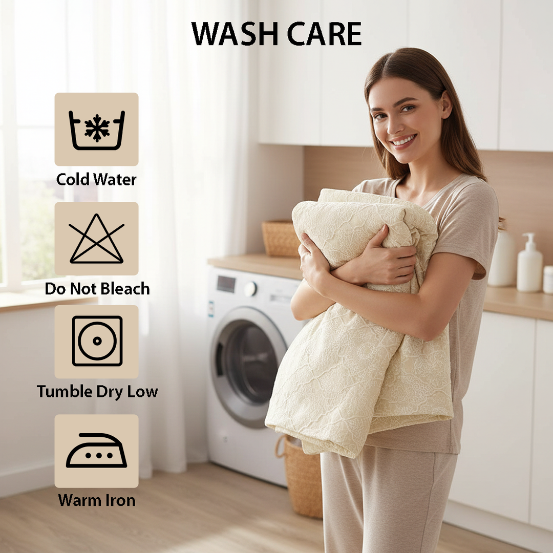 Soft cream quilted king bedspread with pillow shams