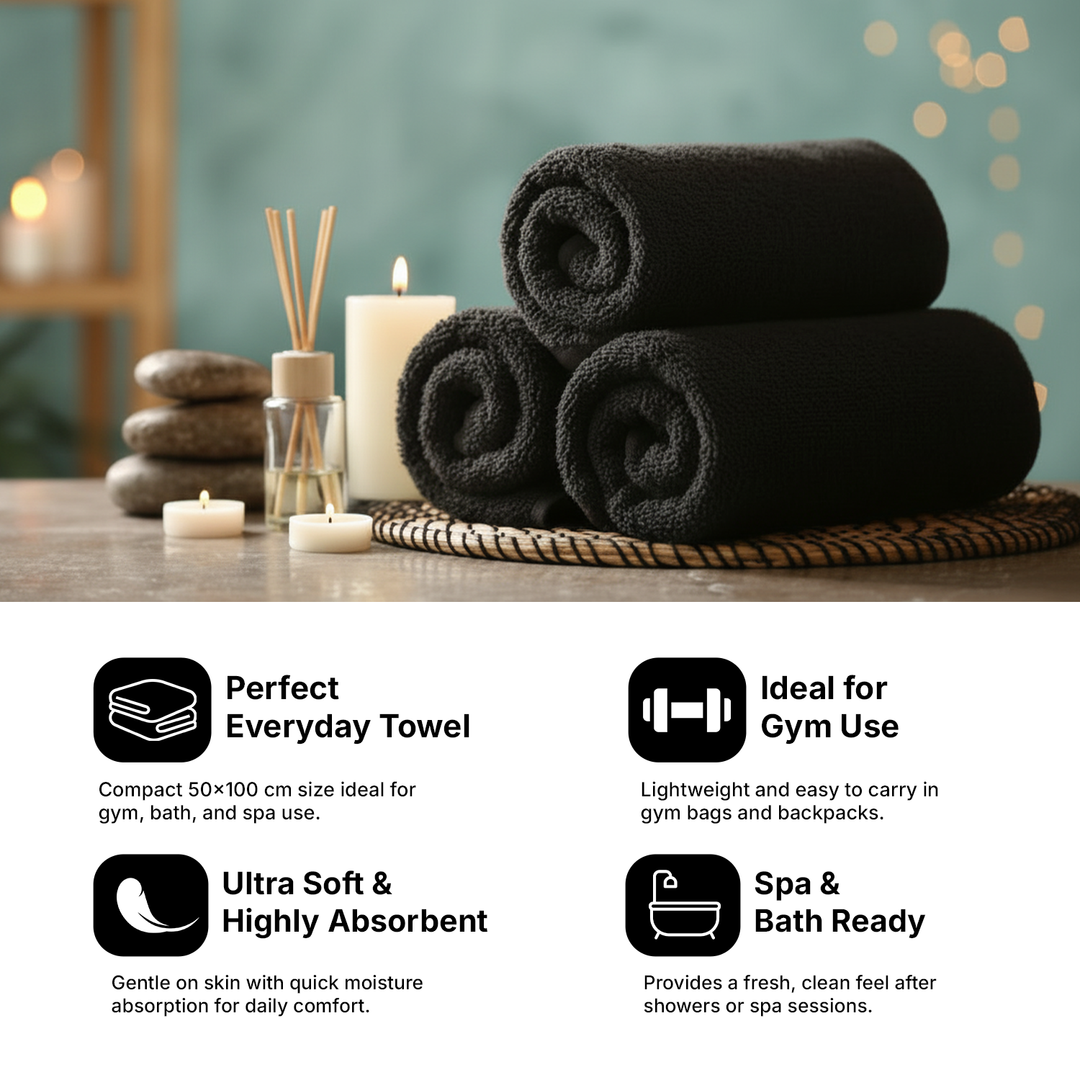 600 GSM black cotton spa towel with thick pile